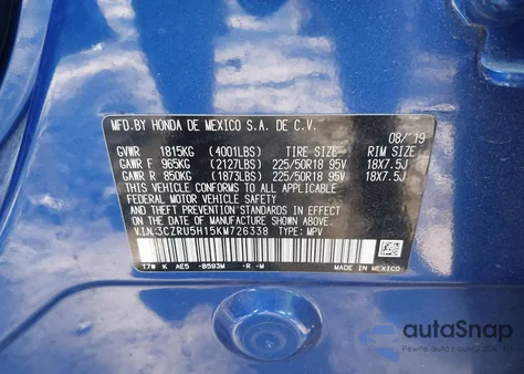 2019 Honda Hr-V Sport из США, поврежденный, VIN 3CZRU5H15KM726338